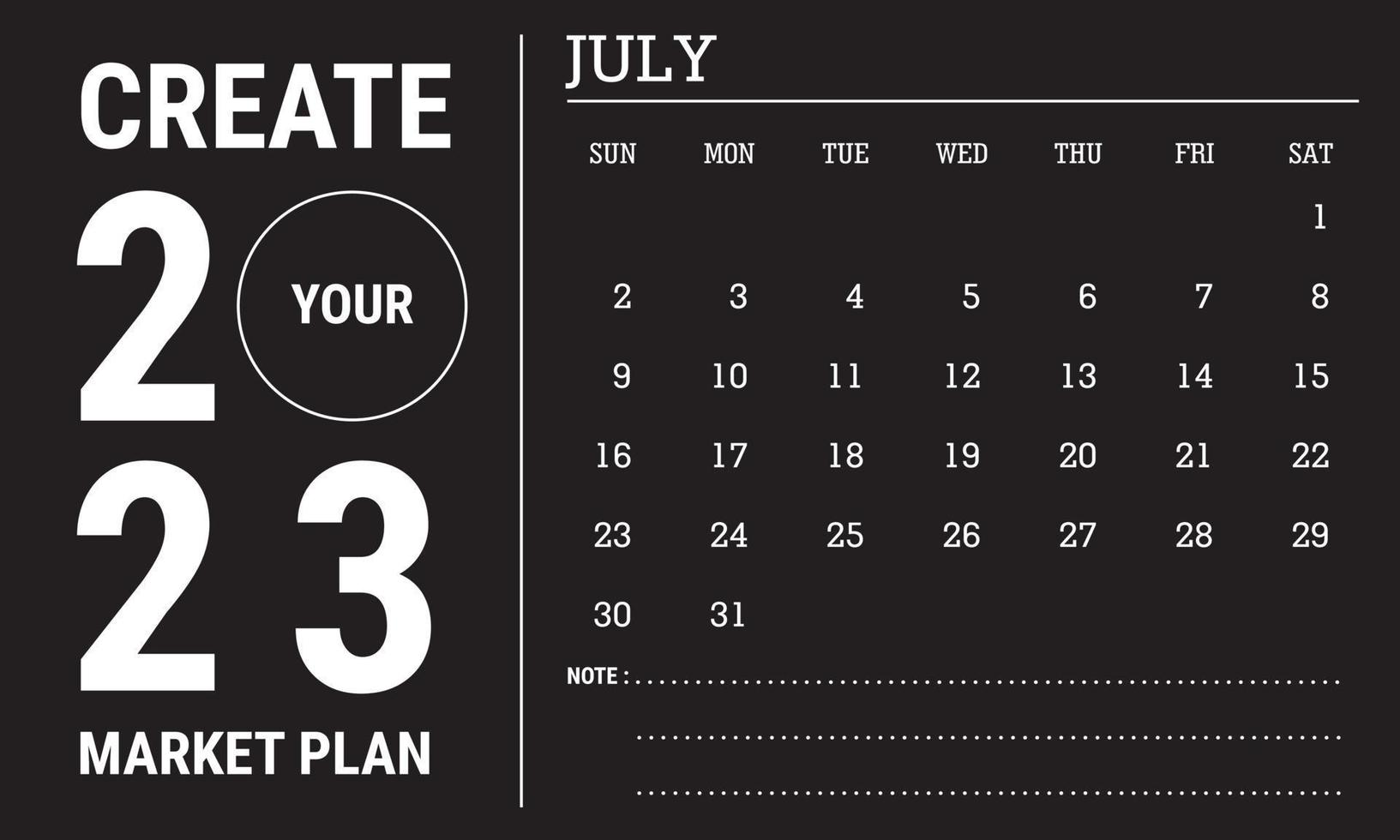 Vector illustration of 2023 calendar year. July 2023 calendar template. Black and white calendar design. Eps10 Vector