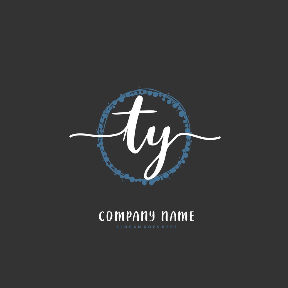 TY Initial handwriting and signature logo design with circle. Beautiful design handwritten logo for fashion, team, wedding, luxury logo. vector