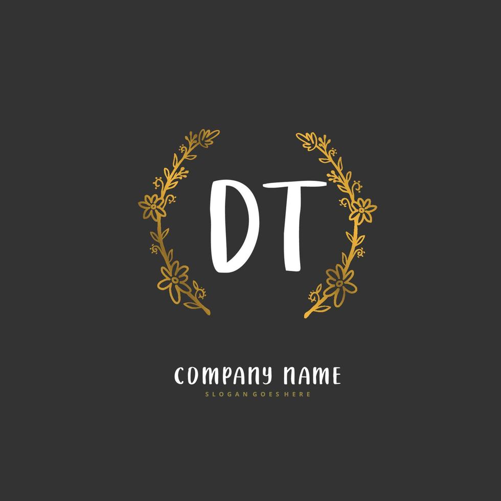 DT Initial handwriting and signature logo design with circle. Beautiful design handwritten logo for fashion, team, wedding, luxury logo. vector