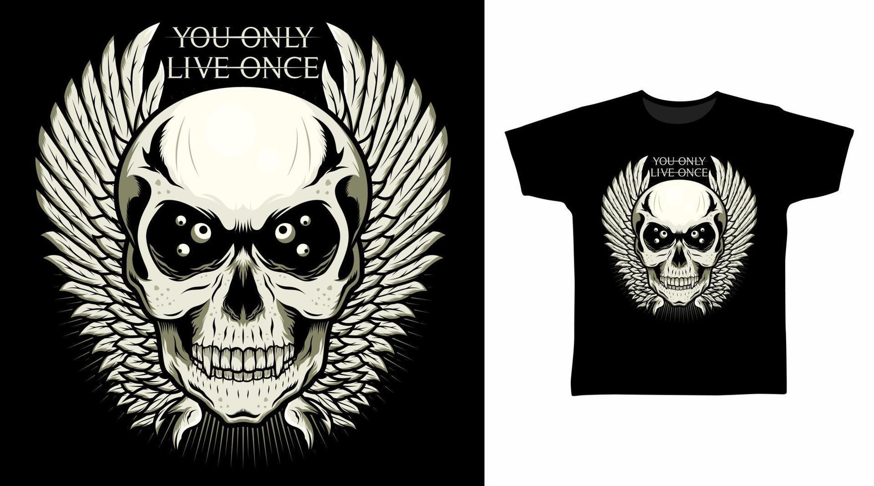 Skull Head with Wings illustration t-shirt design concept. vector
