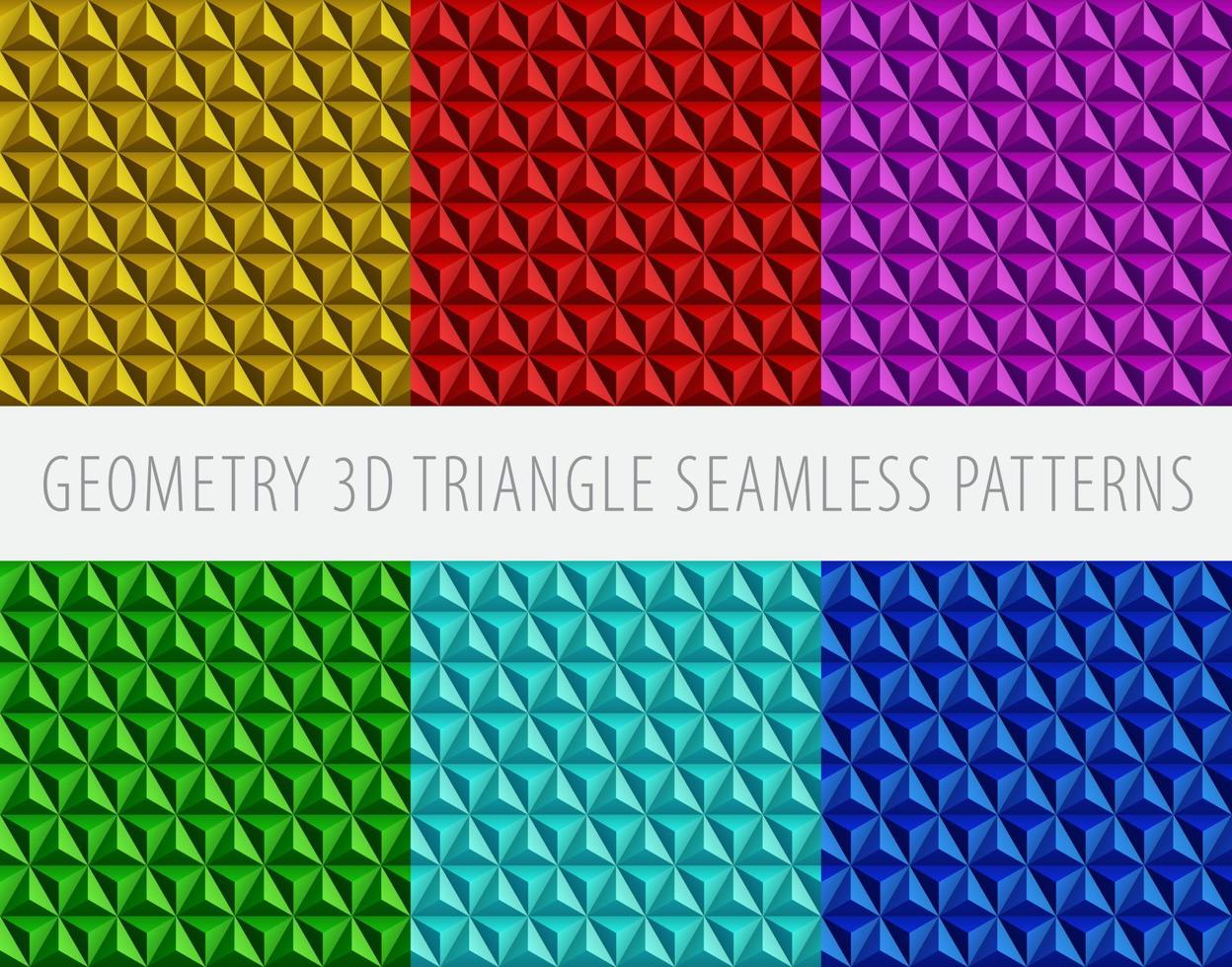 Colorful 3D Triangle Backgrounds Seamless Patterns vector