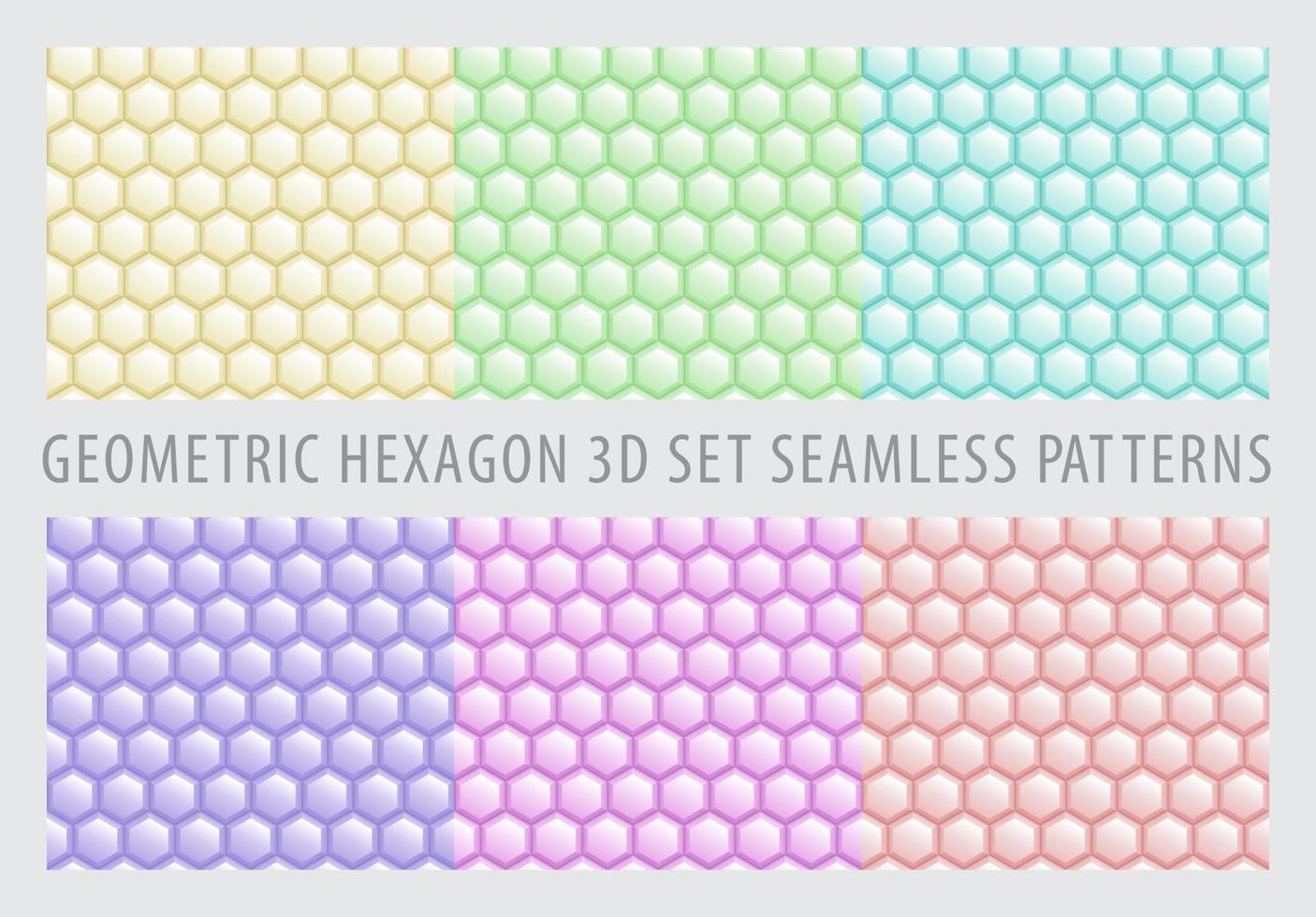 Geometric Hexagon 3D Set. Pastel Color Seamless Patterns. vector