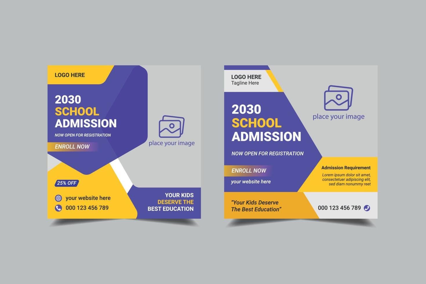 Kids school education admission social media post and web banner template vector