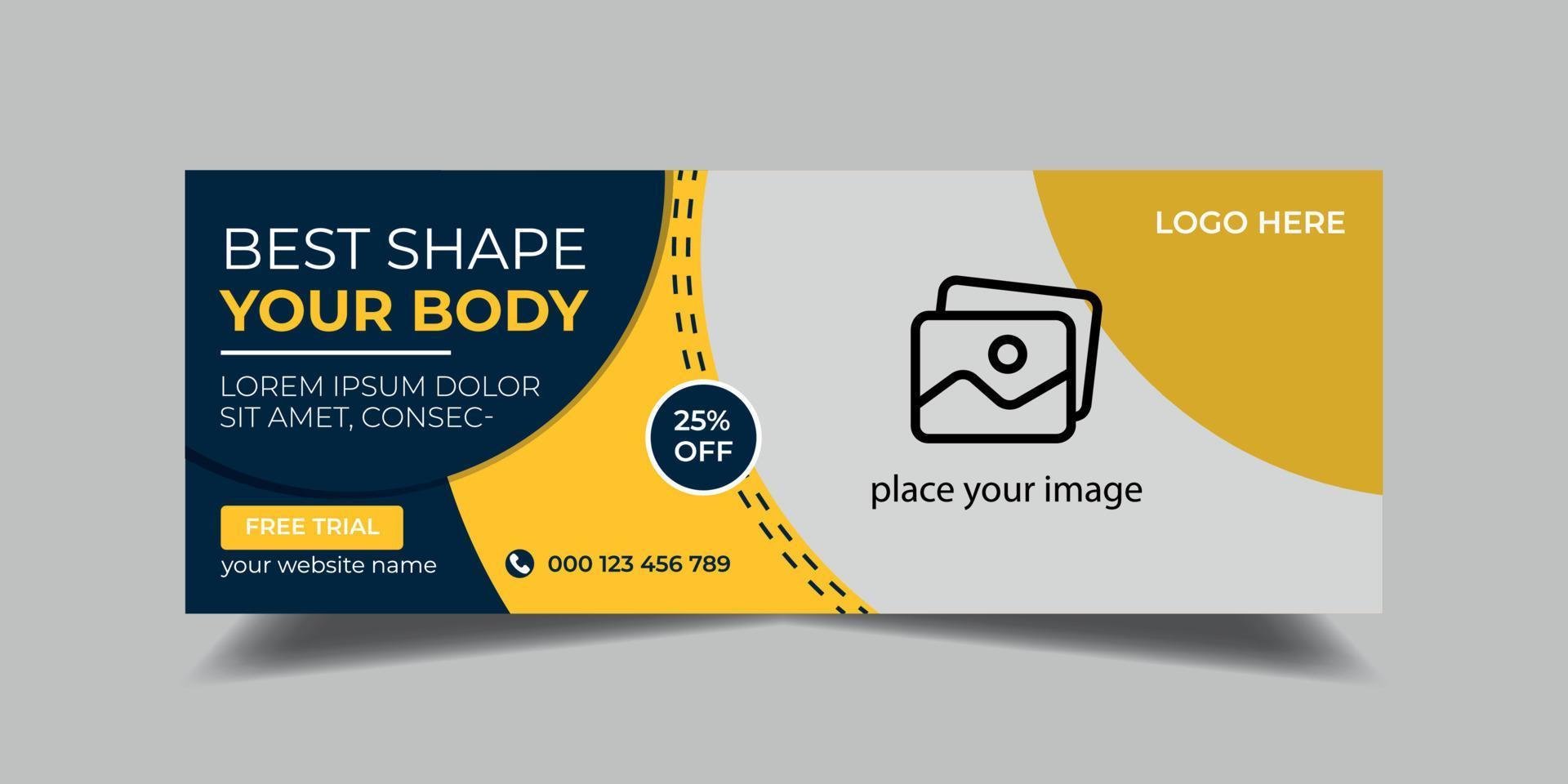 Fitness gym Facebook cover and web banner template vector