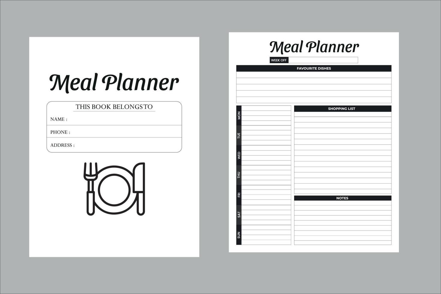 plantilla imprimible del planificador de comidas. planifique fácilmente sus comidas semanales. diseño de ilustración de vector claro simple.