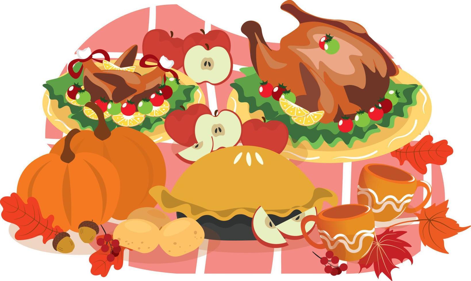 conjunto de sabroso picnic tradicional de comida de otoño vector