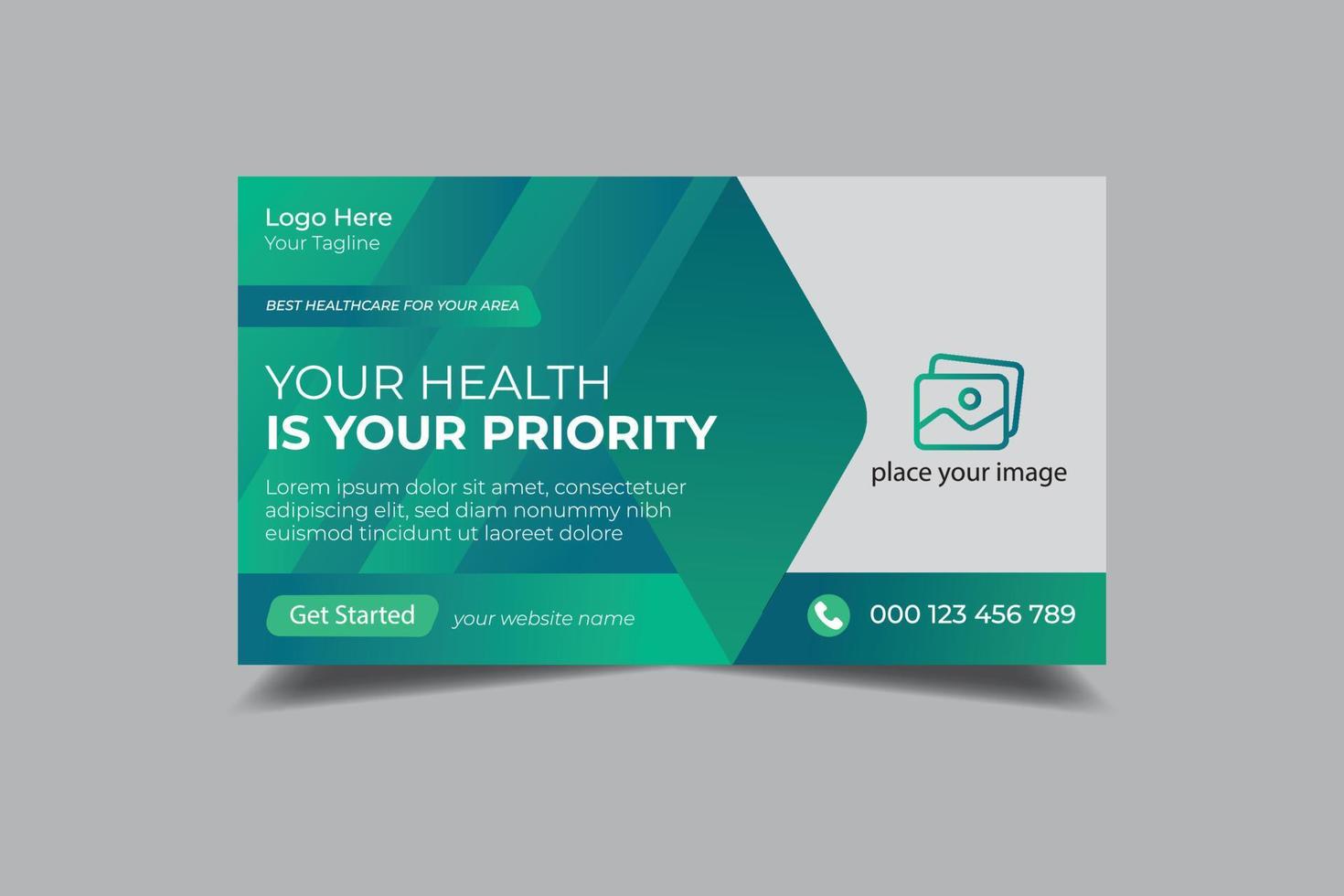 Healthcare web banner template and video thumbnail. Editable medical hospital promotion banner design vector