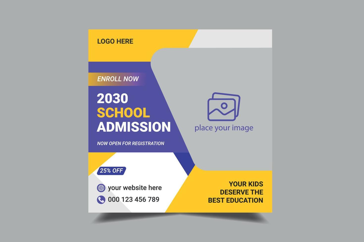 Kids school education admission social media post and web banner template vector