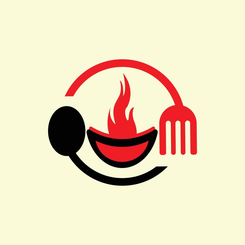 logo de tenedor, cuchara y estufa de fuego vector