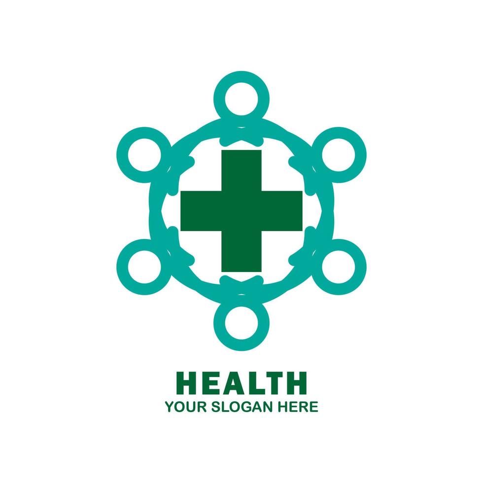 cruz verde en medio del logotipo del icono del círculo azul vector
