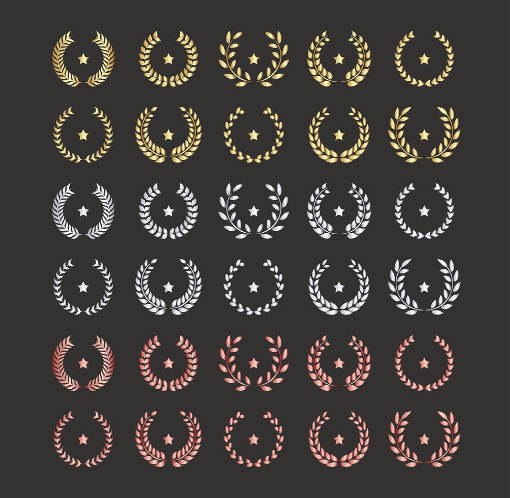 Gold Silver Bronze Laurel Wreath Set vector