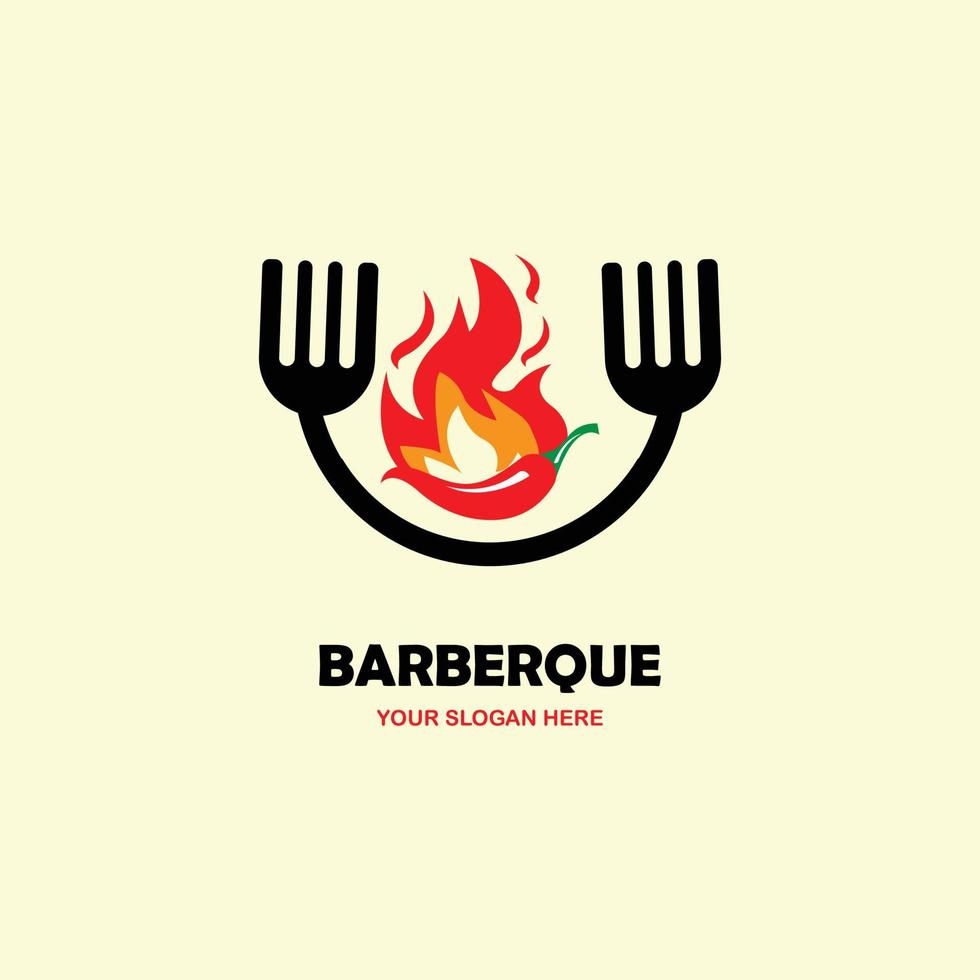 tenedor y fuego en un logo de horno vector