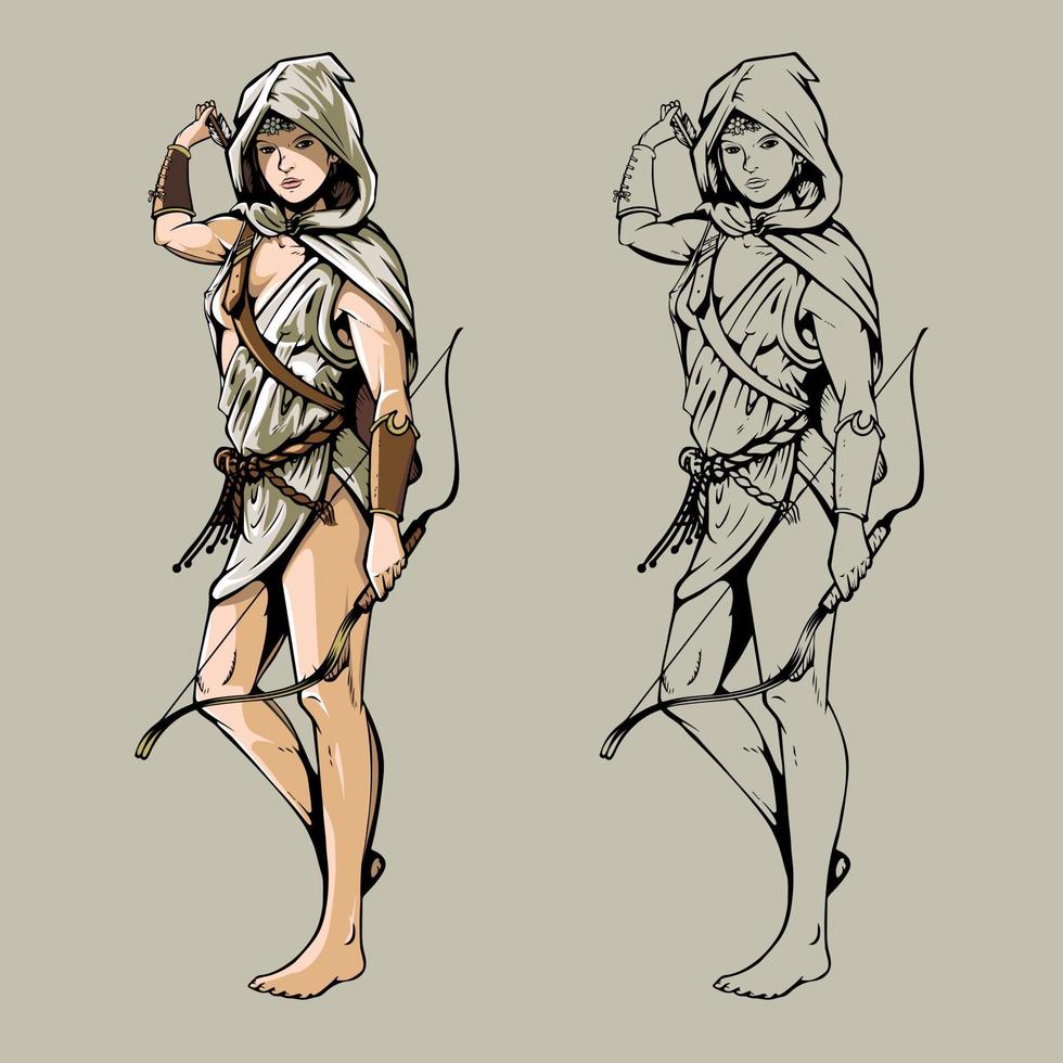 Artemis the goddess of the hunt. vector