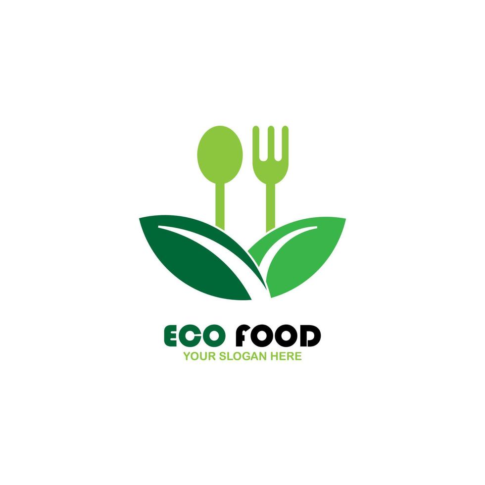 fork and spoon with green nature view icon logo vector