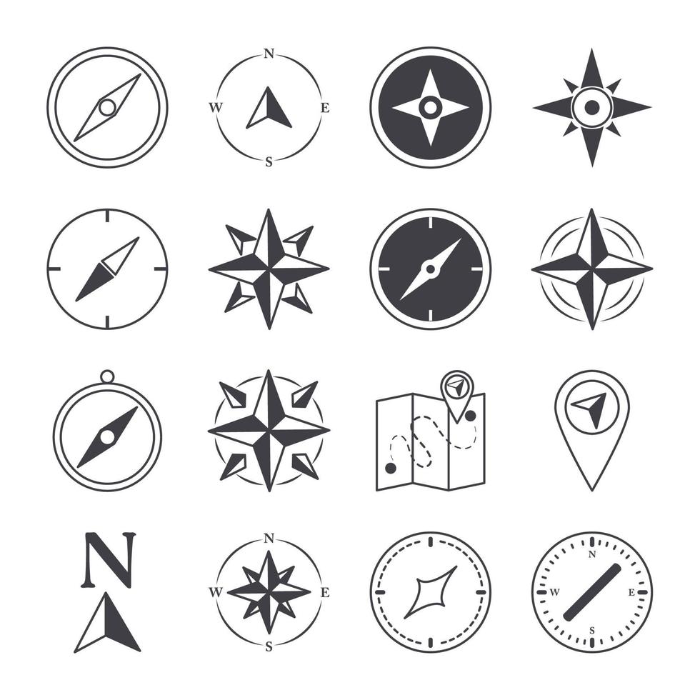 compass rose navigation cartography travel explore equipment icons set line design icon vector