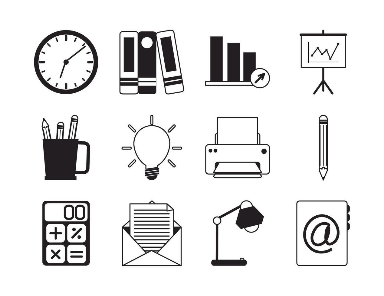 conjunto de iconos de estilo lineal de negocios de trabajo de papelería de suministros de oficina vector