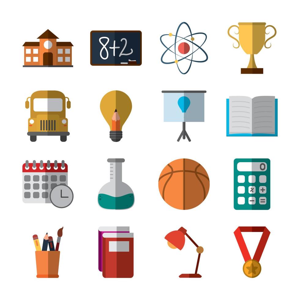 school education knowledge elements flat icons set with shadow vector