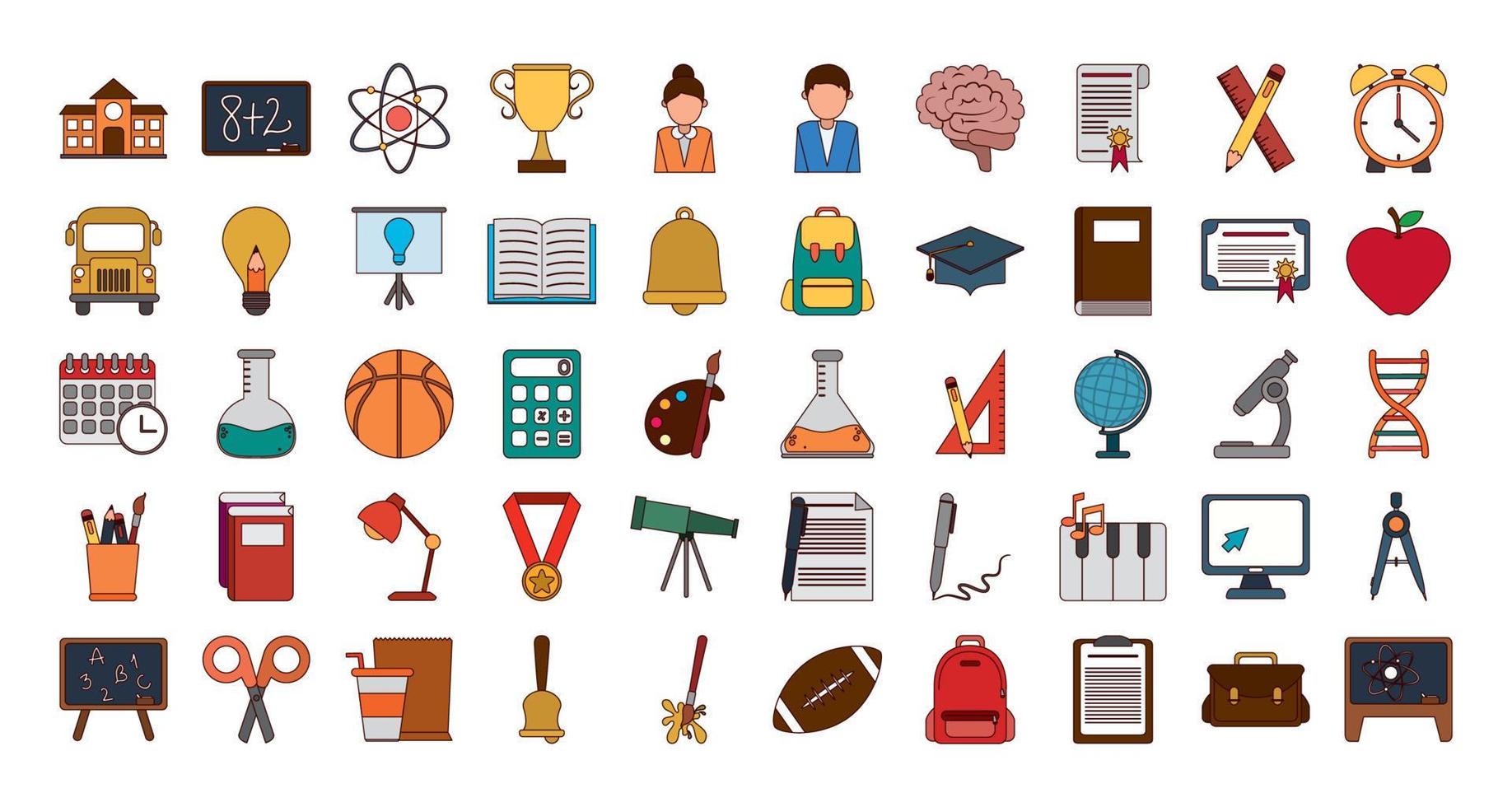 school education knowledge elements flat icons set with shadow vector