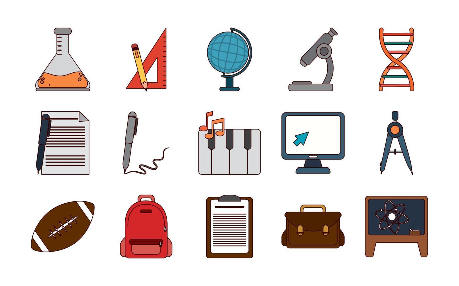 school education knowledge elements flat icons set with shadow vector