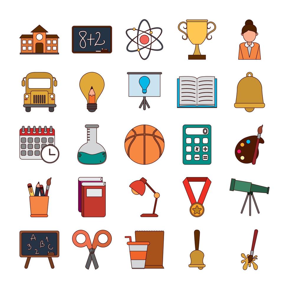 school education knowledge elements flat icons set with shadow vector