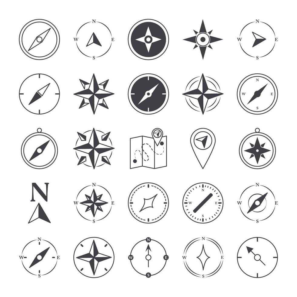 compass rose navigation cartography travel explore equipment icons set line design icon vector