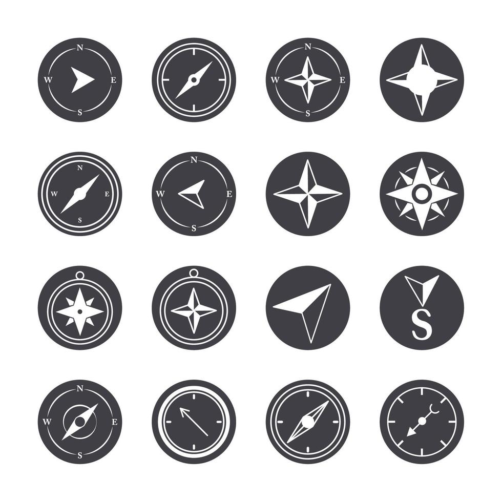 compass rose navigation cartography travel explore equipment icons set silhouette design icon vector