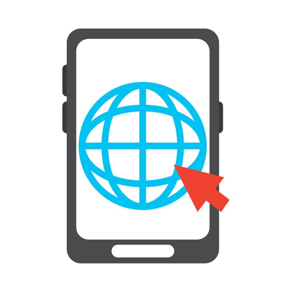 teléfono inteligente mundo haga clic en el icono de estilo plano de trabajo vector