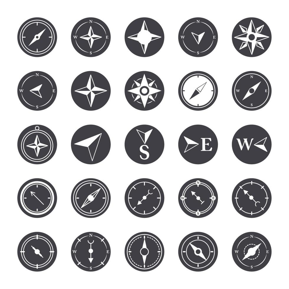 compass rose navigation cartography travel explore equipment icons set silhouette design icon vector