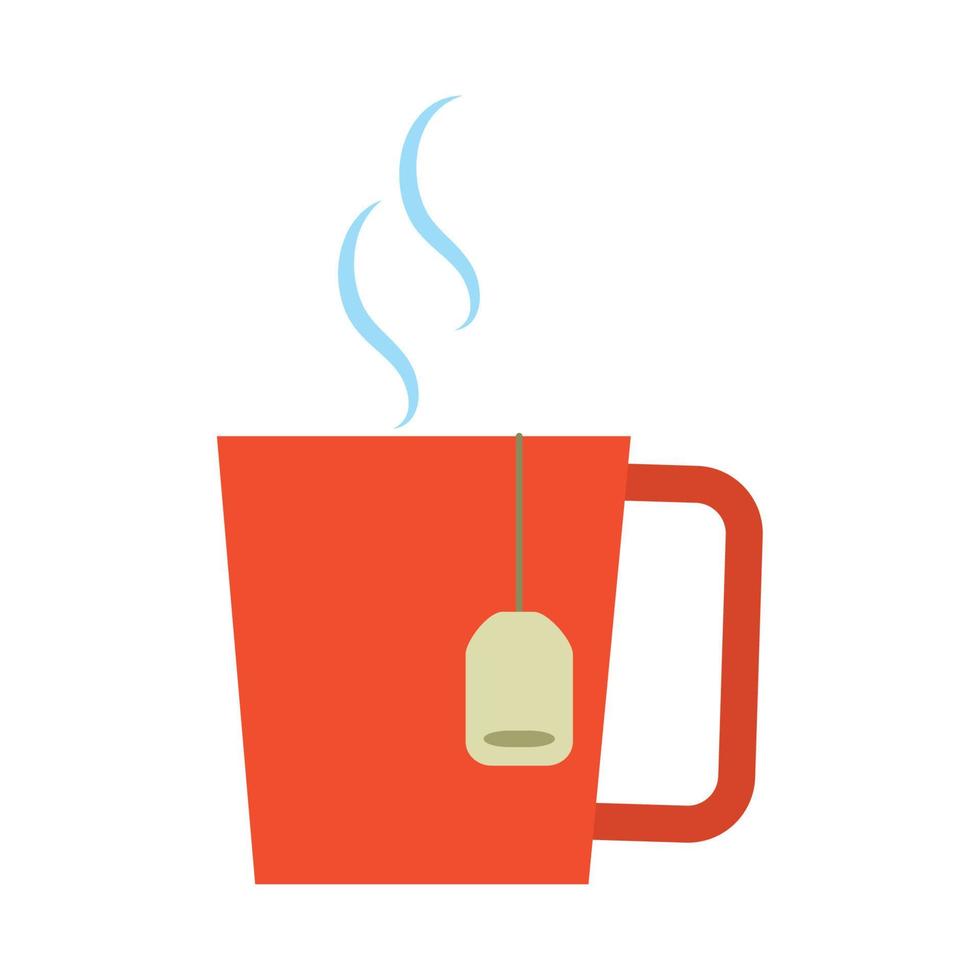 hot tea cup with teabag beverage aroma isolated flat style icon vector