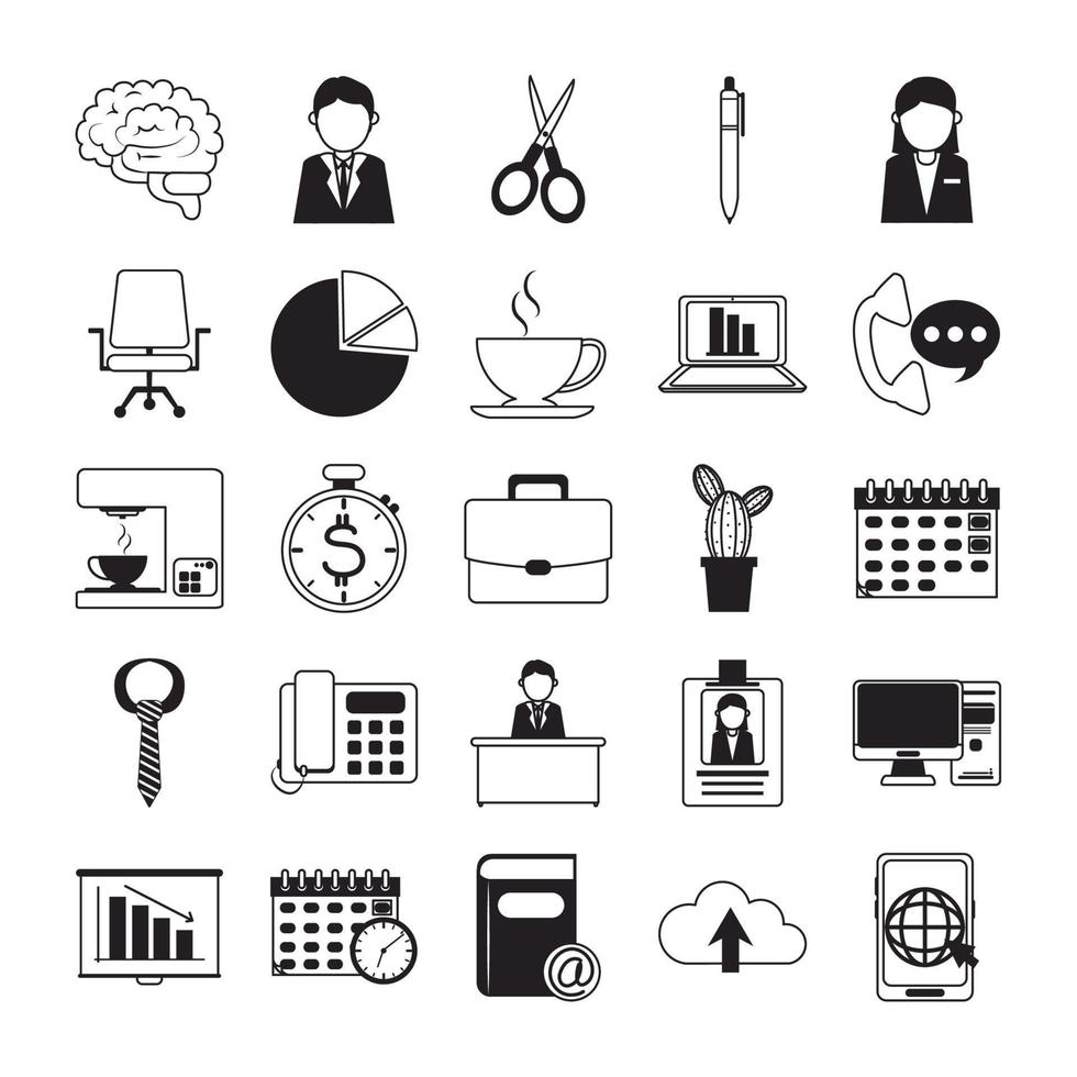 office supply stationery work business linear style icons set vector