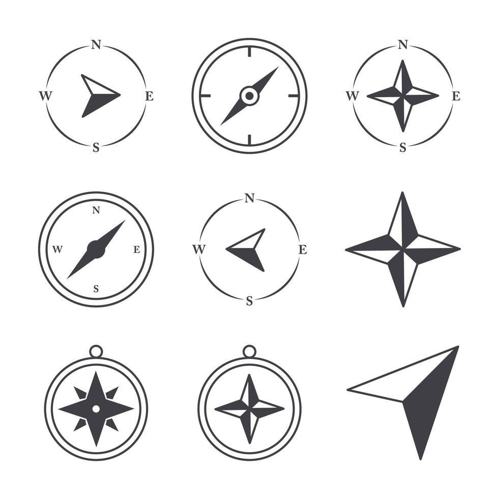 compass rose navigation cartography travel explore equipment icons set line design icon vector