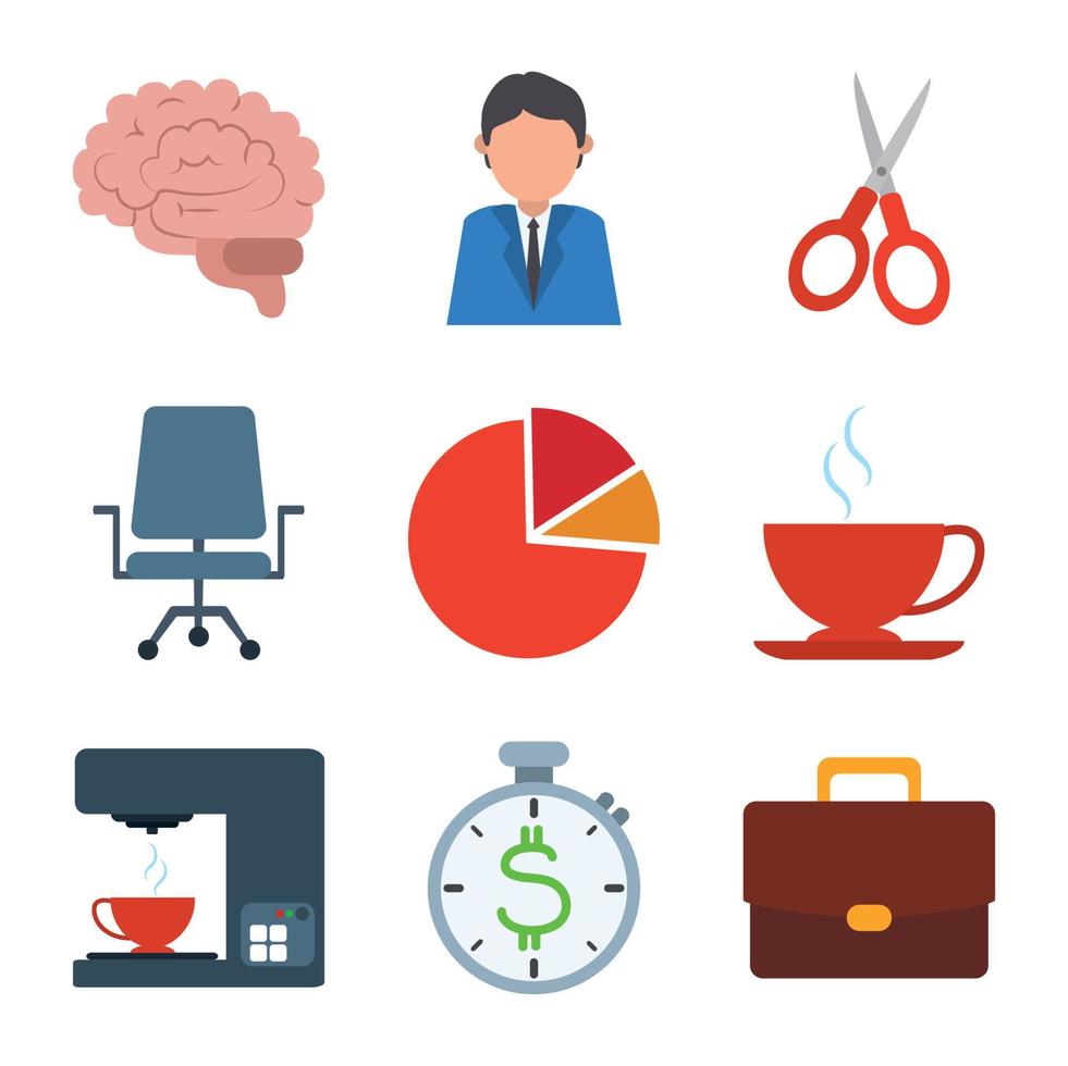 office supply stationery work business flat style icons set 13165141