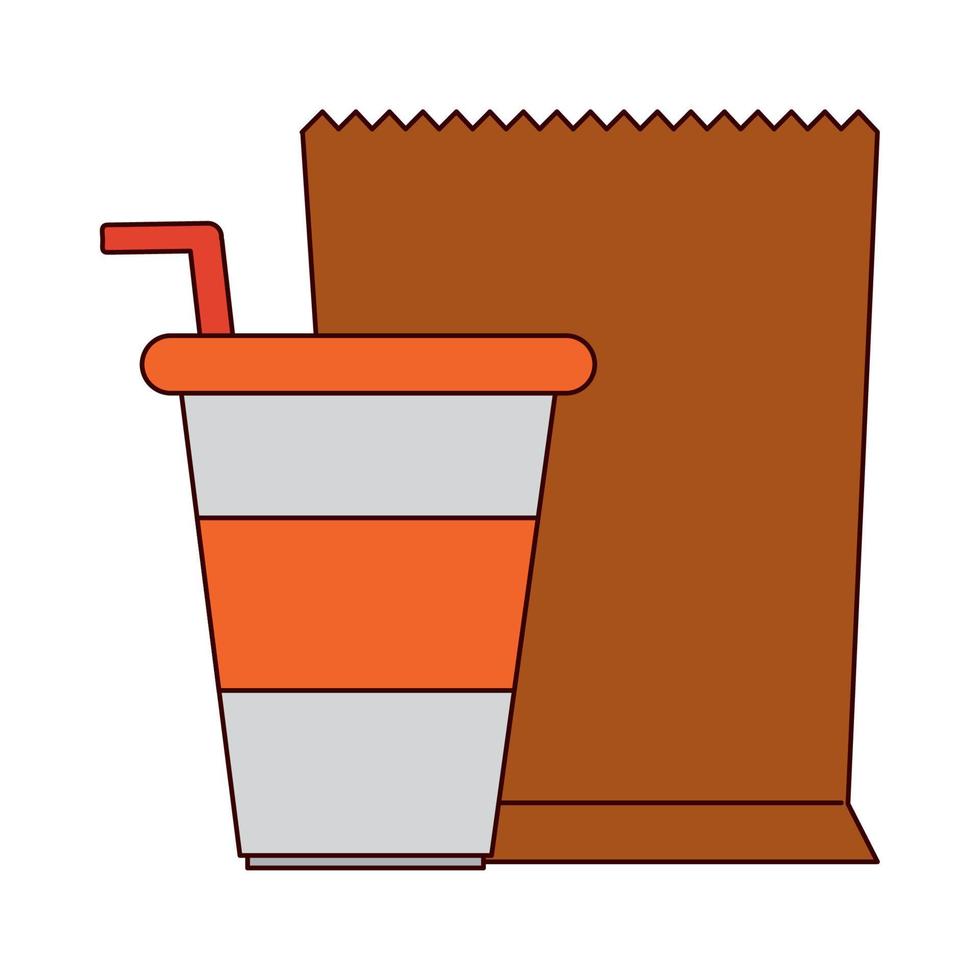 takeaway disposable cup and paper bag line and fill style icon vector