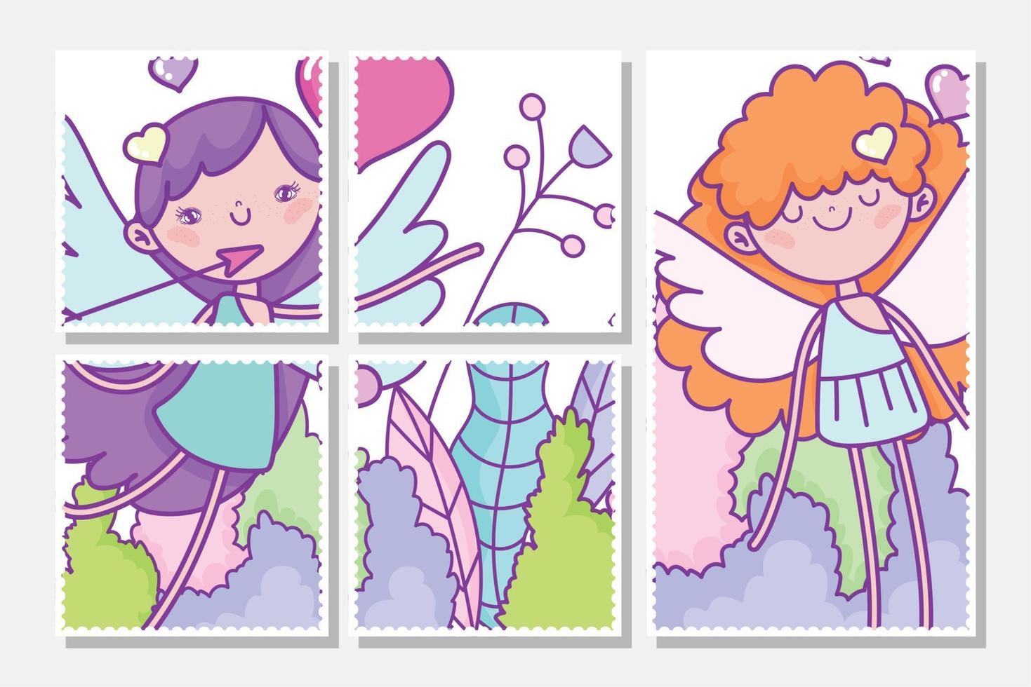happy valentines day, cute cupids cartoon arrow hearts cards vector