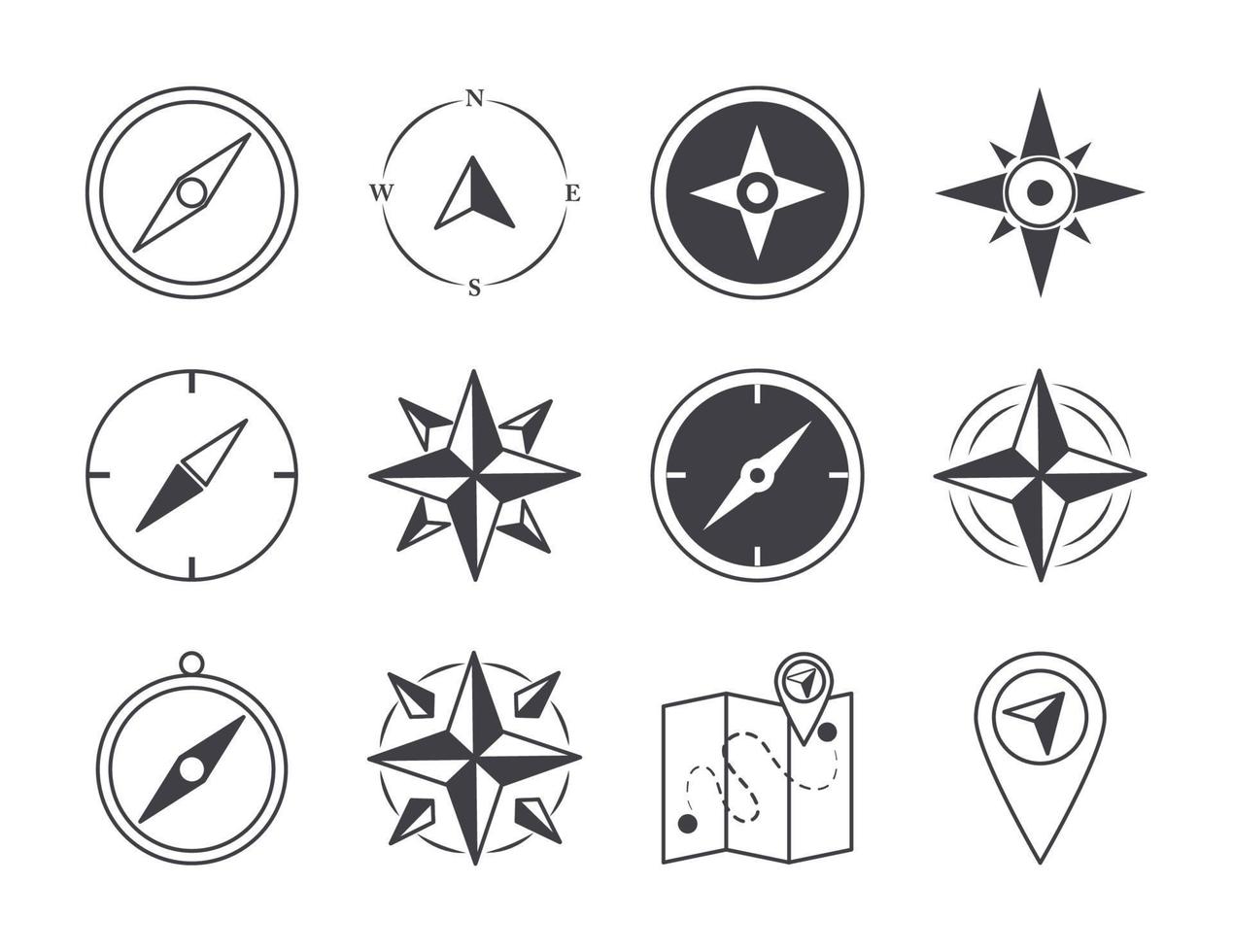 compass rose navigation cartography travel explore equipment icons set line design icon vector