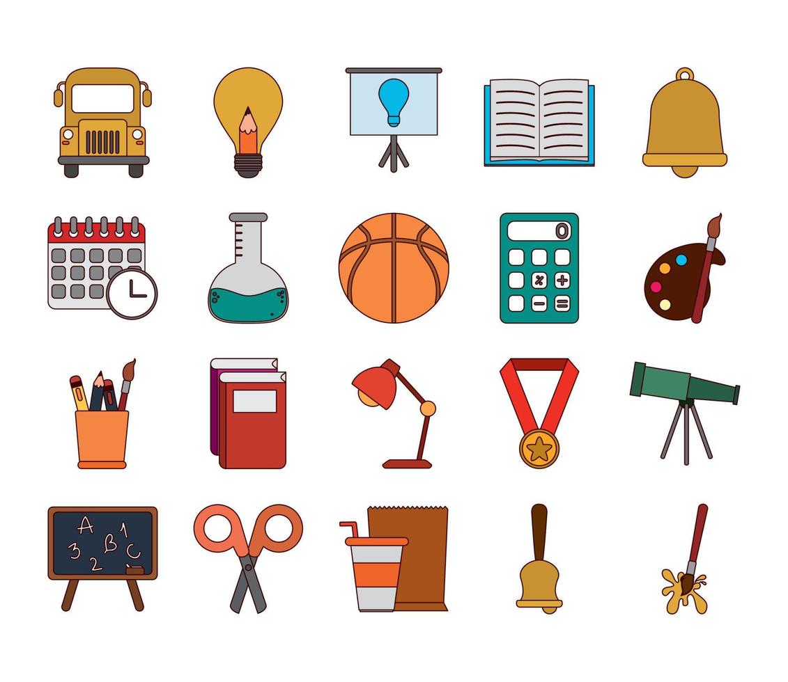 school education knowledge elements flat icons set with shadow vector