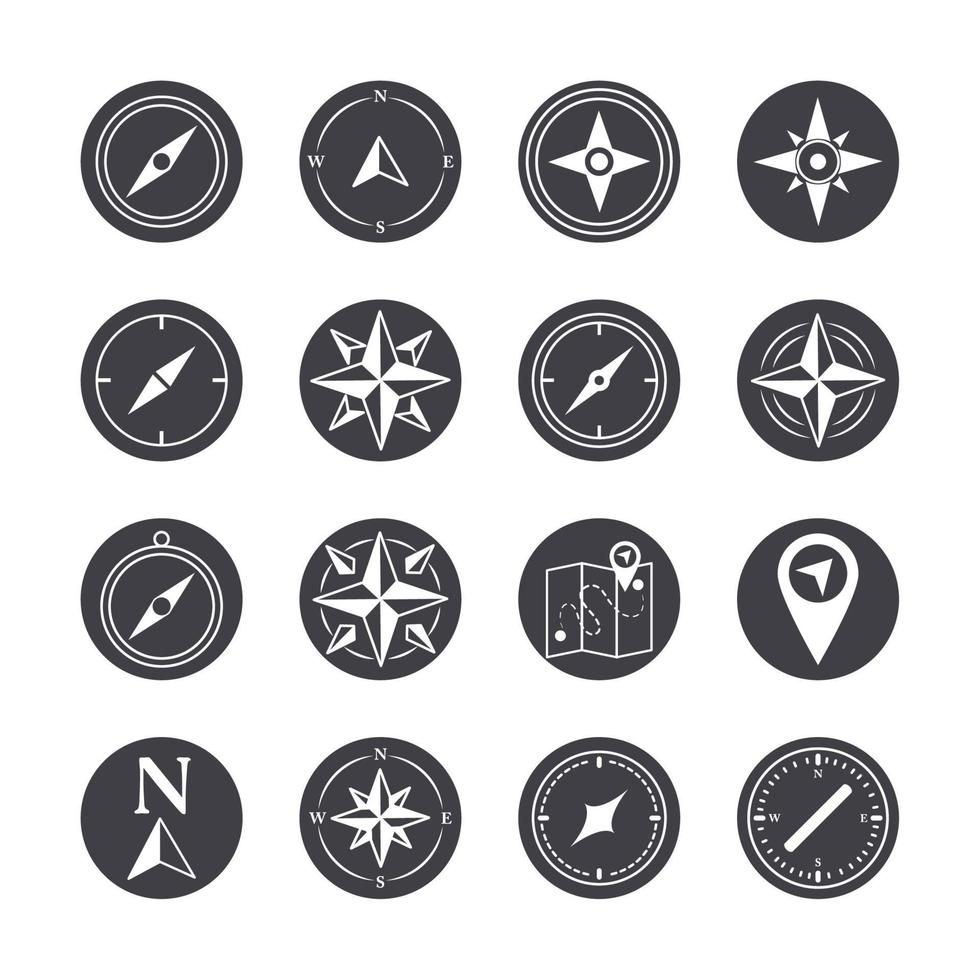 compass rose navigation cartography travel explore equipment icons set silhouette design icon vector