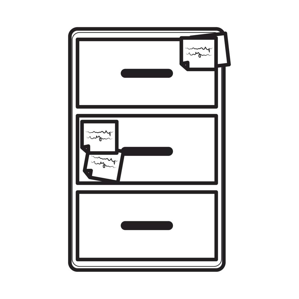 gabinete con notas material de oficina papelería trabajo estilo lineal icono vector