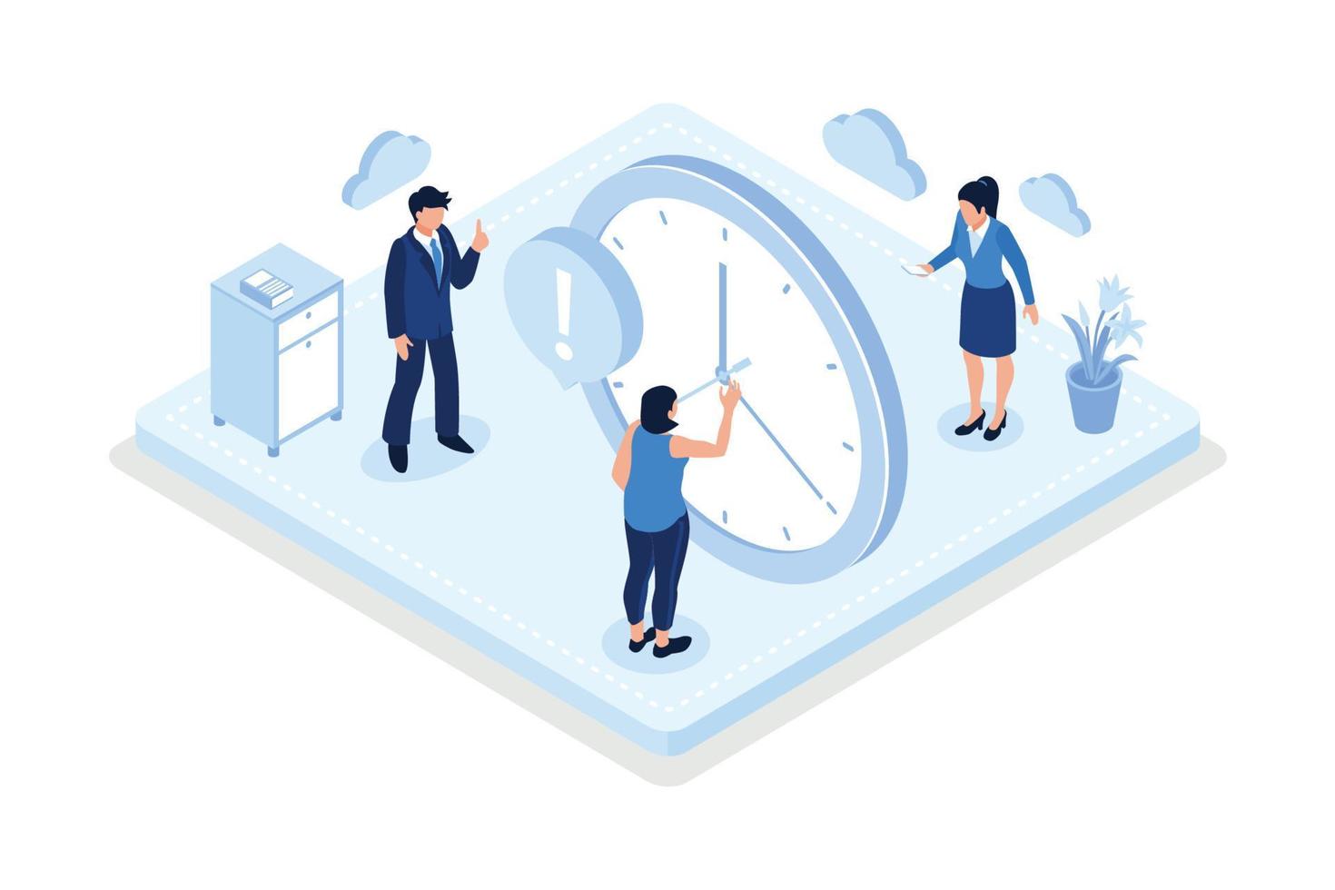 Characters planning schedule, managing to do tasks and time. Time management and schedule organization concept, isometric vector modern illustration