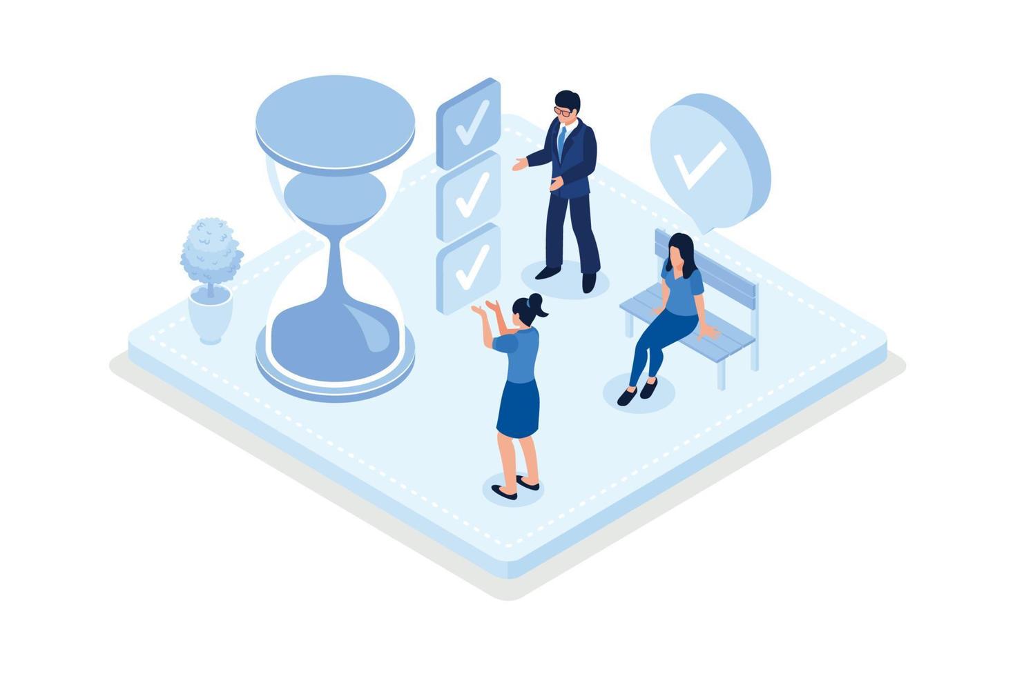 Characters planning schedule, managing to do tasks and time. Time management and schedule organization concept,isometric vector modern illustration