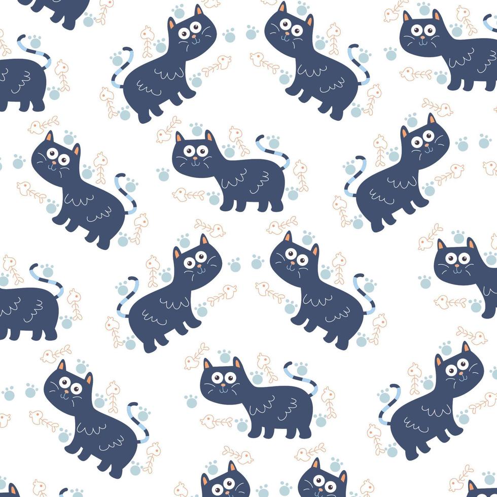 Seamless pattern with cute cat and fish perfect for wrapping paper vector