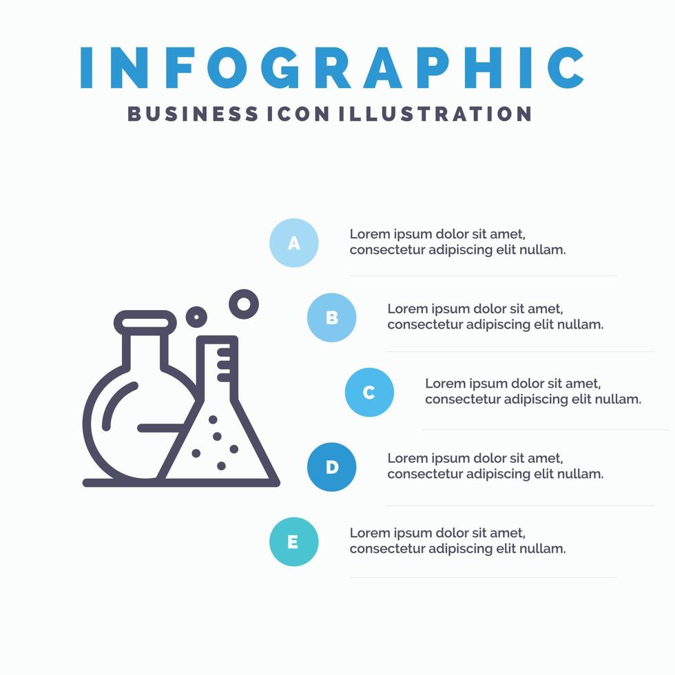 Tube Flask Lab Science Line icon with 5 steps presentation infographics Background vector