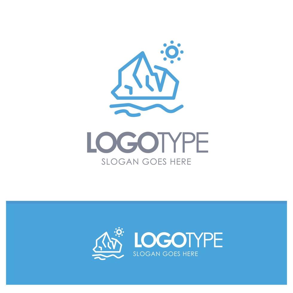 Ecology Environment Ice Iceberg Melting Blue outLine Logo with place for tagline vector