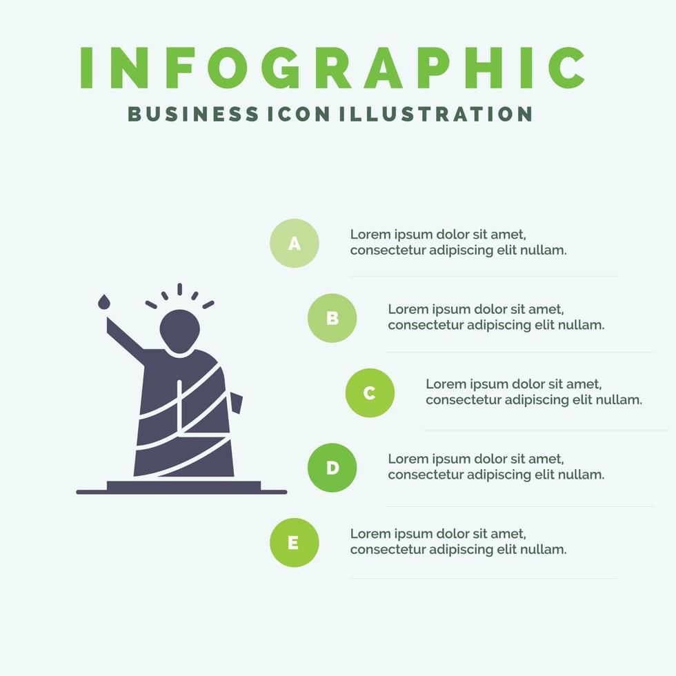 puntos de referencia libertad de estatua estados unidos icono sólido infografía 5 pasos presentación antecedentes vector