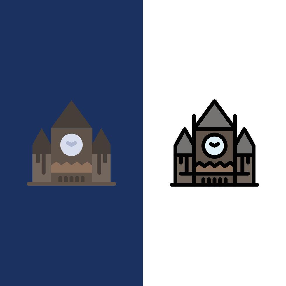 Canada Centre Block Government Landmark  Icons Flat and Line Filled Icon Set Vector Blue Background