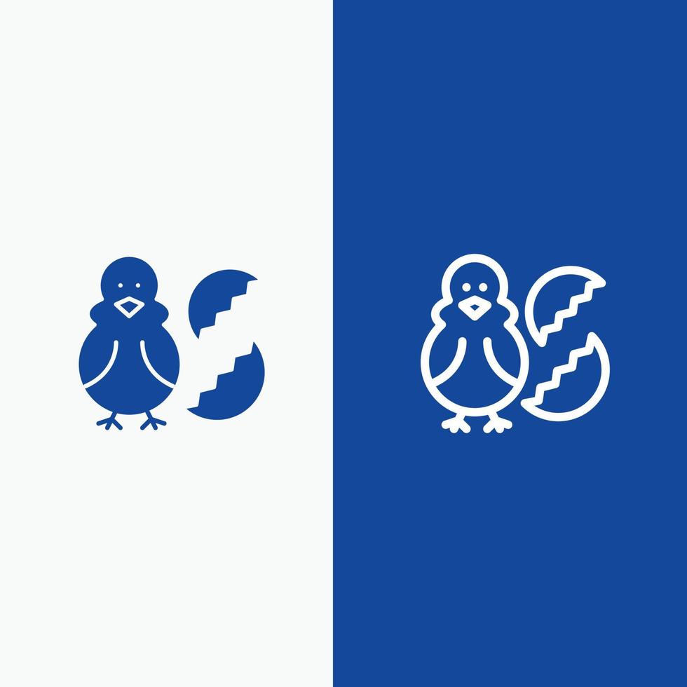 huevo pollo pascua bebé línea feliz y glifo icono sólido línea de banner azul y glifo icono sólido azul b vector