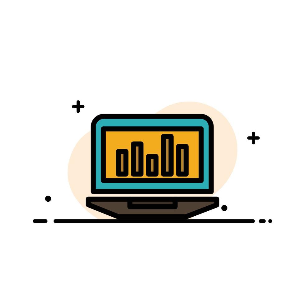 Laptop Graph Analytics Monitoring Statistics  Business Flat Line Filled Icon Vector Banner Template