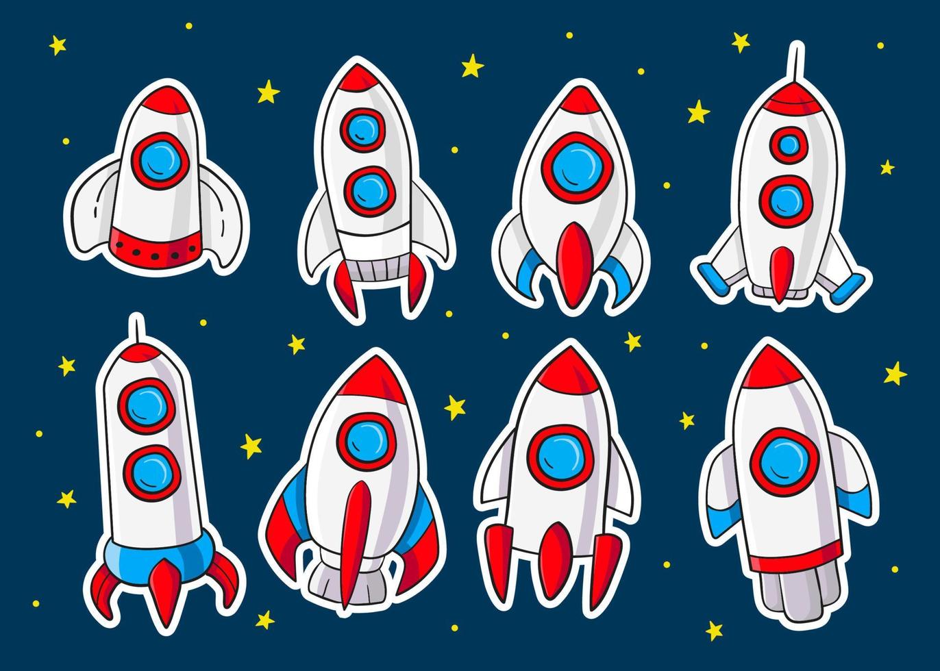 Space flight plane rocket flying spaceship astronauts planet star cartoon icon illustration vector