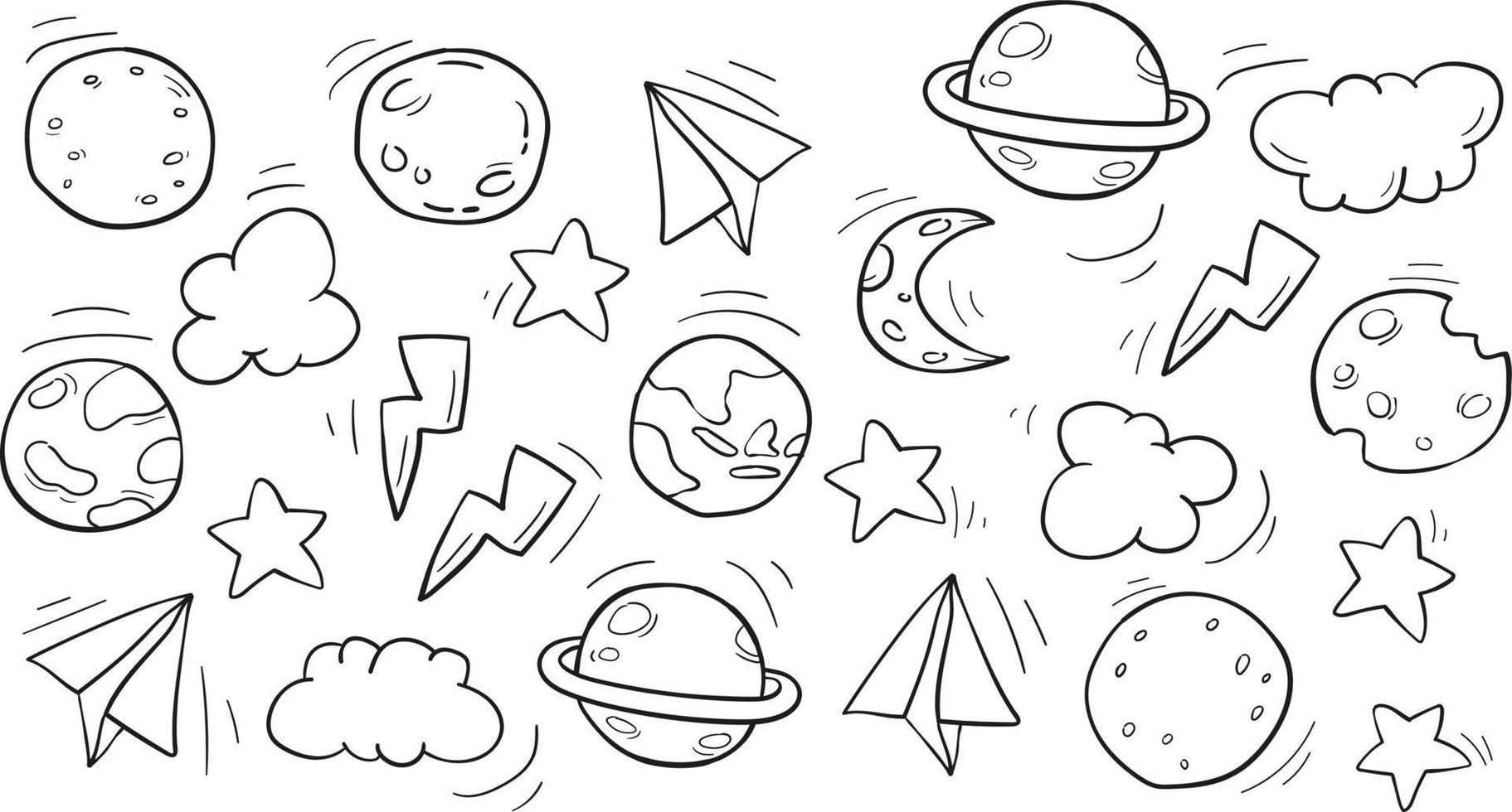 luna estrella garabato luz noche amarillo dibujos animados iconos planetas ilustración vector