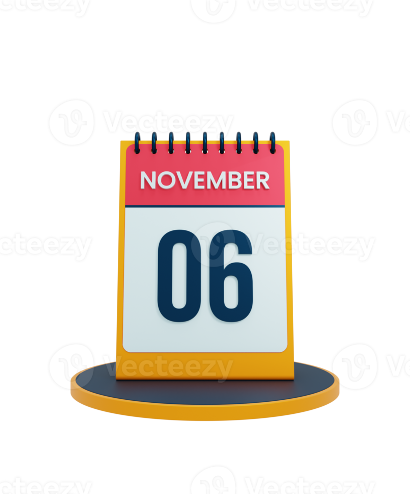 November Realistic Desk Calendar Icon 3D Illustration Date November 06 png